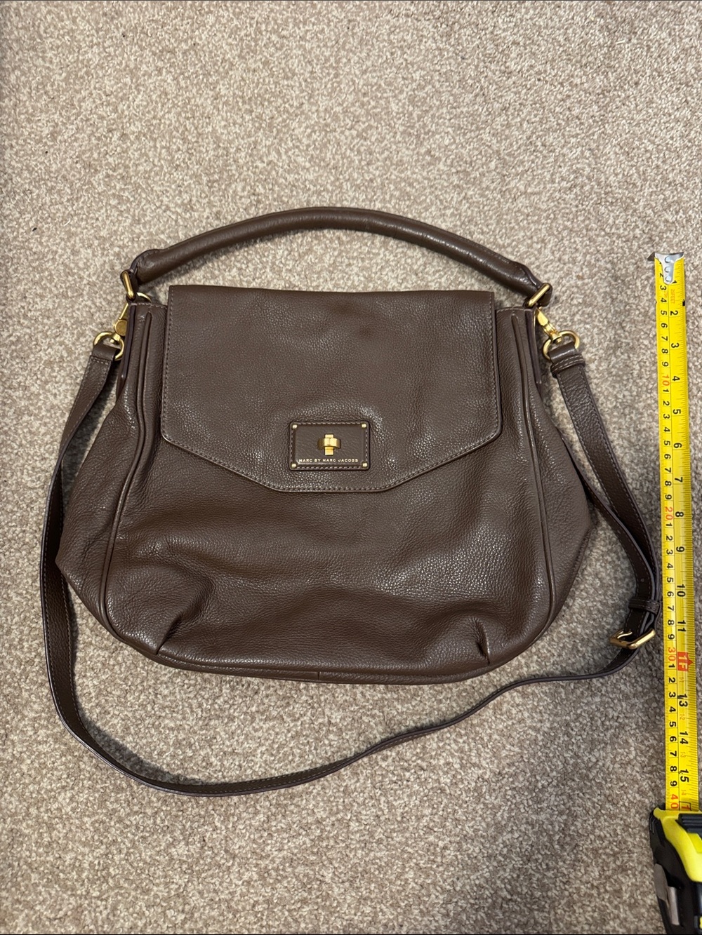Marc by Marc Jacobs Dark Brown Pebbled Leather Shoulder Bag with Gold Hardware